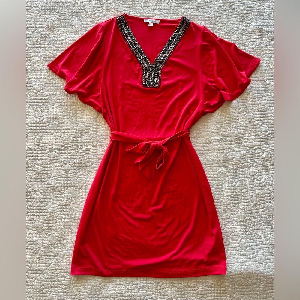 Spense Vibrant Embellished Red Dress - size 8